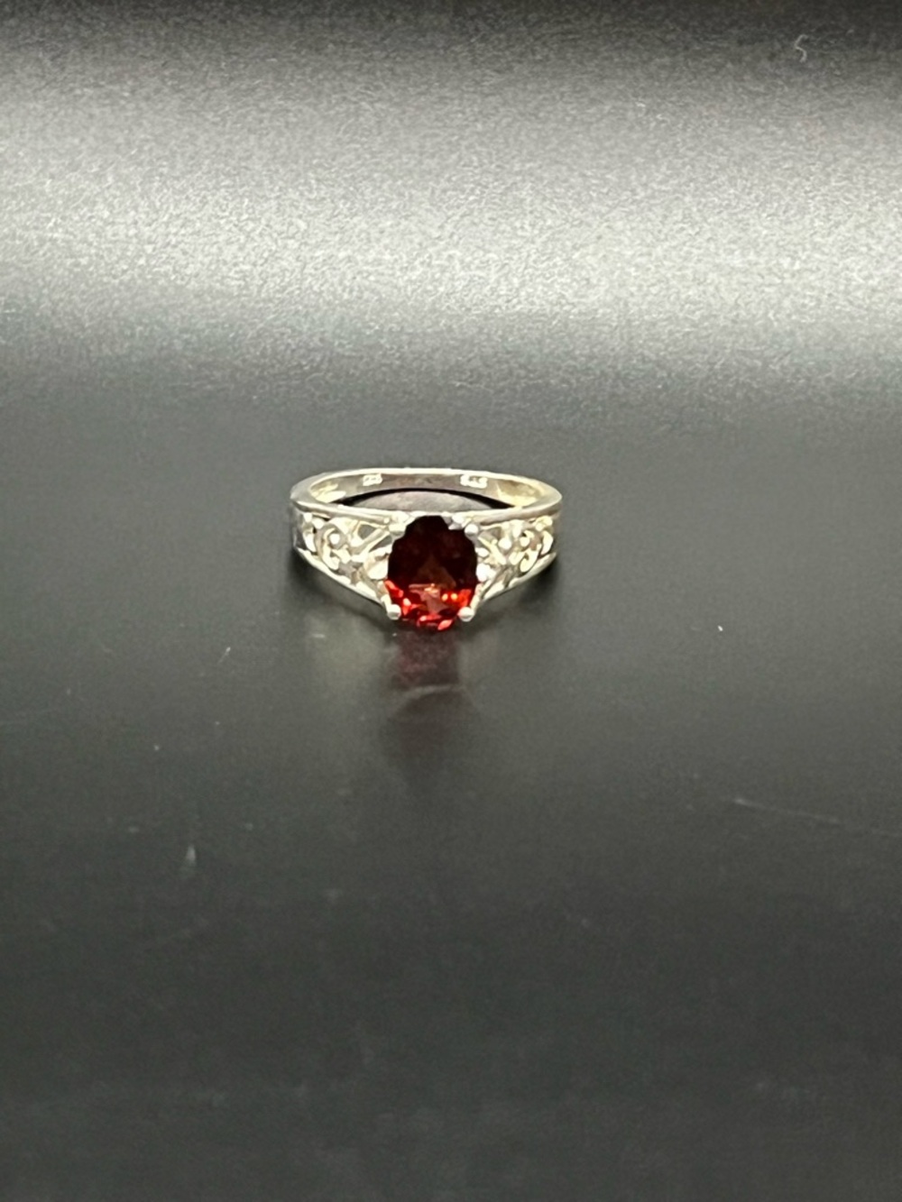 Sterling Silver Garnet-Red Filigree Ring